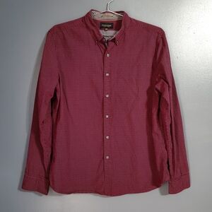 Denim & Flower Men's Burgundy Casual Button-Down Cotton Shirt White Dots Size XL